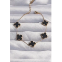 316L Çelik Gold Renk Siyah Mineli Yonca Bileklik