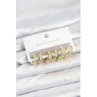 316L Çelik Gold Renk Su Yolu Halka Küpe Seti