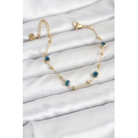 316L Çelik Gold Renk Topçuklu Nazar Model Kadın Bileklik