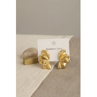 316L Çelik Gold Renk Vintage 3D Dalgalı Model Küpe