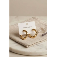 316L Çelik Gold Renk Vintage Kıvrımlı Halka Model Küpe