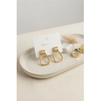 316L Çelik Gold Renk Vintage Trapez Model Küpe