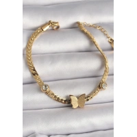 316L Çelik Gold Renk Yassı Zincir Zirkon Taşlı Simli Kelebek Figür Kadın Bileklik