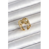 316L Çelik Gold Renk Yelpaze Model Kadın Yüzük