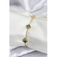 316L Çelik Gold Renk Yeşil Baby Boy Yonca Kadın Bileklik