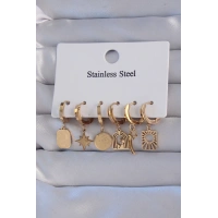 316L Çelik Gold Renk Yıldız Figürlü Tarot Model Halka Küpe Seti