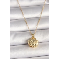 316L Çelik Gold Renk Zincir Açılır İncili Midye Model Kadın Kolye