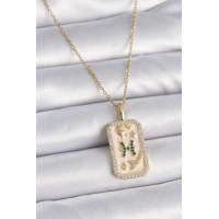 316L Çelik Gold Renk Zincir Balık Burcu Zirkon Taşlı Kadın Kolye