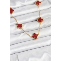 316L Çelik Gold Renk Zincir Bordo Yonca Kadın Kolye