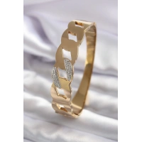 316L Çelik Gold Renk Zincir Model Zirkon Taş Detay Kadın Kelepçe
