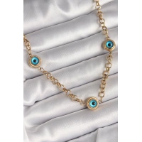 316L Çelik Gold Renk Zincir Nazar Boncuk Model Kadın Kolye