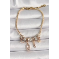 Pirinç Gold Renk Zincir Sallantı Zirkon Taşlı Messika Figür Yıldız Detay Kadın Bileklik