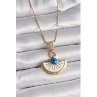 316L Çelik Gold Renk Zincir Zirkon Taş Detaylı Nazar Boncuk Göz Model Kadın Kolye