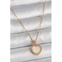 316L Çelik Gold Renk Zincir Zirkon Taşlı Beyaz Mineli Kalp Model Kadın Kolye