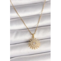 316L Çelik Gold Renk Zincir Zirkon Taşlı Güneş Model Kadın Kolye