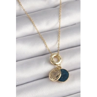 316L Çelik Gold Renk Zincir Zirkon Taşlı Kalp Model Mavi Simli Kadın Kolye