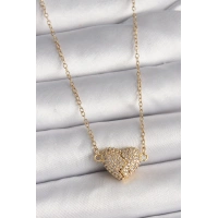 316L Çelik Gold Renk Zincir Zirkon Taşlı Mıknatıslı Kalp Model Kadın Kolye