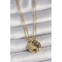 316L Çelik Gold Renk Zincir Zirkon Taşlı Ying Yang Model Gün Batımı İşlemeli Arkadaşlık Kadın Kolye