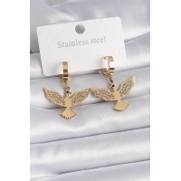 316L Çelik Gold Renk Zirkon Taşlı Anka Kuşu Model Kadın Küpe