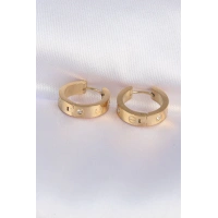 316L Çelik Gold Renk Zirkon Taşlı Model Halka Küpe