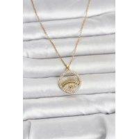 316L Çelik Gold Renk Zirkon Taşlı Göz Model Kadın Kolye