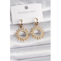 316L Çelik Gold Renk Zirkon Taşlı Güneş Model Kadın Küpe