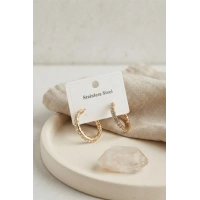 316L Çelik Gold Renk Zirkon Taşlı Halka Model Küpe