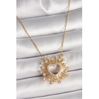 316L Çelik Gold Renk Zirkon Taşlı Kalp Model Kadın Kolye