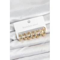 316L Çelik Gold Renk Zirkon Taşlı Kutup Yıldızı Model Halka Küpe Seti