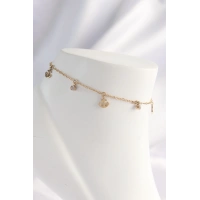 316L Çelik Gold Renk Zirkon Taşlı Minimal Çapa Tasarımlı Halhal