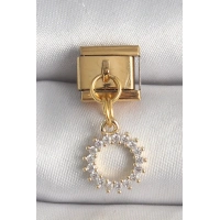 316L Çelik Gold Renk Zirkon Taşlı Sallantı Güneş Model Nomination Charm