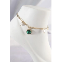 316L Çelik Gold Renk Zümrüt Taş Tasarımlı Halhal