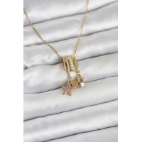 316L Çelik Gold Zirkon Taşlı Deniz Tema Charmlı Kadın Kolye