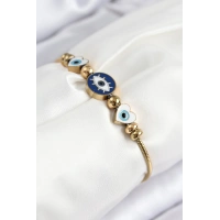 316L Çelik Göz Charm Model Gold Renk Kadın Bileklik