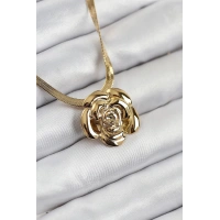 316L Çelik Gül Figürlü İtalyan Zincir Model Gold Renk Kadın Kolye