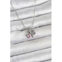 316L Çelik Gümüş Pembe Zirkon Taşlı Charmlı Kadın Kolye
