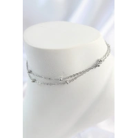 316L Çelik Gümüş Renk 2Li Topçuk Detay Zincir Model Kadın Halhal