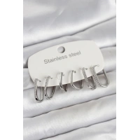 316L Çelik Gümüş Renk 6lı Set Geometrik Model Kadın Küpe