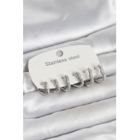 316L Çelik Gümüş Renk 6lı Set Kalp Form Kadın Küpe