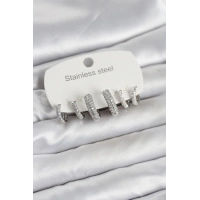 316L Çelik Gümüş Renk 6lı Set Zirkon Taşlı Halka Model Kadın Küpe