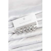 316L Çelik Gümüş Renk Baget Zirkon Taşlı Halka Küpe Seti