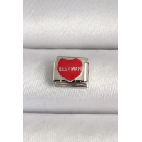 316L Çelik Gümüş Renk Best Man Yazılı Kırmızı Kalp İşlemeli Nomination Charm