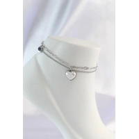 316L Çelik Gümüş Renk Beyaz Kalpli 2li Halhal