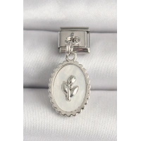 316L Çelik Gümüş Renk Beyaz Mineli Çiçek İşlemeli Nomination Charm