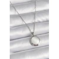 316L Çelik Gümüş Renk Beyaz Sedefli Daire Model Kadın Kolye