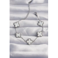 316L Çelik Gümüş Renk Beyaz Sedefli Yonca Bileklik