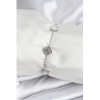 316L Çelik Gümüş Renk Beyaz ve Zirkon Taşlı Baby Boy Yonca Kadın Bileklik