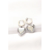 316L Çelik Gümüş Renk Bombeli Kalp Tasarımlı Küpe