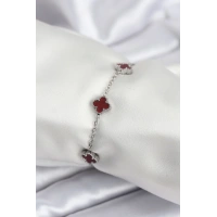 316L Çelik Gümüş Renk Bordo Baby Boy Yonca Kadın Bileklik