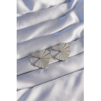 316L Çelik Gümüş Renk Çizgili Plaka Tasarımlı Kalp Küpe